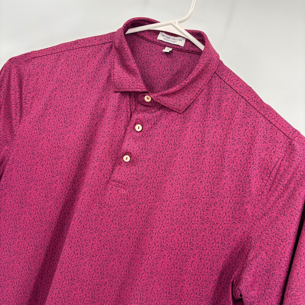 Peter Millar Polo Shirt Mens XL Berry Pink EUC Summer Comfort Paisley Print